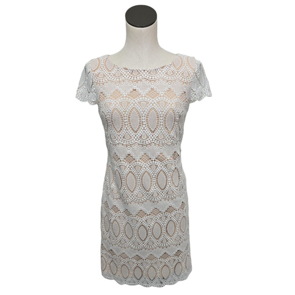 Eliza J Scalloped Lace Eyelet Sheath Dress Size 2 Wedding Party Graduation Bride - Picture 1 of 10